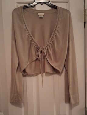 Gray Drawstring Cropped Cardigan